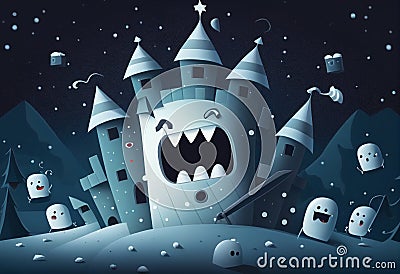 Fabulous scary snowmen guard the kingdom of the evil wizard. AI generated Stock Photo