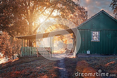 Fabulous small house in the autumn landscape Stock Photo