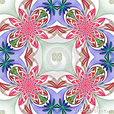 Fabulous symmetrical pattern of the petals. Pink, blue and green Stock Photo