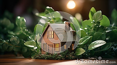 Toy house, in the greens, Concept cozy home, cozy world. Ai Generated Stock Photo