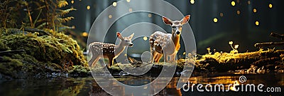 Fabulous view of a dotted deer standing over a stream of water, generative ai Stock Photo