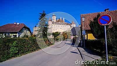 Fabulous View Of The SchÃ¶nbÃ¼hel Castle From The City Street Of SchÃ¶nbÃ¼hel-Aggsbach, Melk, Austria Stock Photo
