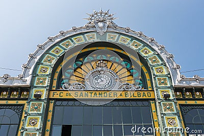 Facade of Abando railway station in Bilbao Stock Photo