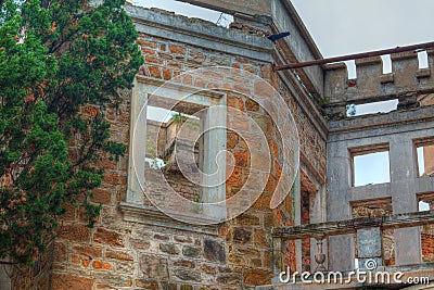 Facade of abandoned mansion Dacha Kvitko, Sochi, Russia Stock Photo