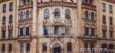 The facade of an ancient historical building on Jakubska street in Brno Editorial Stock Photo