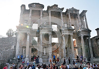 Facade of ancient The Library of Celsus at Ephesus, Turkey Editorial Stock Photo