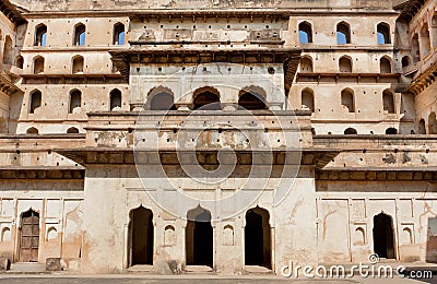 Facade of ancient structure of Jahangir Mahal fortress built in indo-islamic style Stock Photo