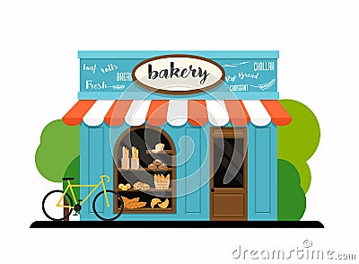 The facade of a bakery shop. Flat design modern vector illustration concept. Vector Illustration