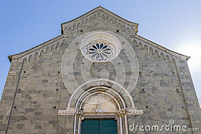 The facade of the beautiful Church of San Pietro in Corniglia, Cinque Terre, Liguria, Italy Stock Photo
