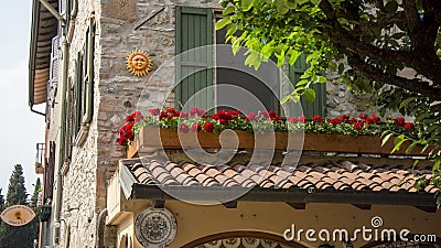 Facade of the beautiful house in Sirmione , Italy Editorial Stock Photo
