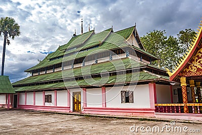 Facade of a Buddhist temple in Muang Sing, Luang Nam Tha province, Laos Editorial Stock Photo