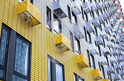 Facade of a building with air conditioning ducts Stock Photo