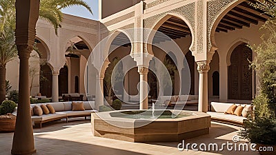 Facade of a building in Andalusian design, rectangular shape, long windows, ledge with columns, Cartoon Illustration