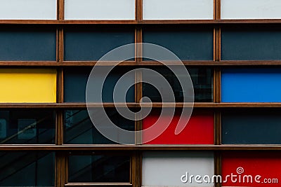 Facade of a building with colored rectangles Stock Photo