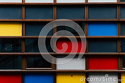 Facade of a building with colored rectangles Stock Photo