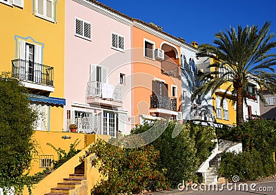 Facade building in colorfull. Residential building with balconies and windows. Editorial Stock Photo