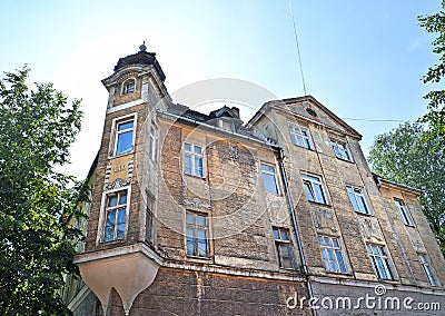 Facade of the building of the general city hospital fund 1909. Kaliningrad region, CHERNYAKHOVSK Stock Photo