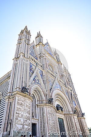 Facade of the Cathedral of Orvieto Duomo di Orvieto Italy. Con Editorial Stock Photo