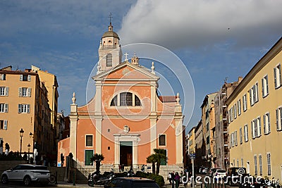The facade of Cathedral of Our Lady of the Assumption. Ajaccio. Corsica. France Editorial Stock Photo