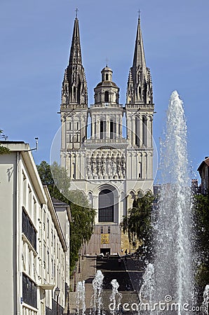 Facade cathedral Saint Maurice at Angers in France Stock Photo