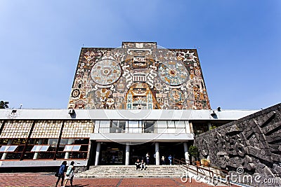 Facade of the Central Library Biblioteca Central at the Ciudad Universitaria UNAM University in Mexico City - Mexico North Am Editorial Stock Photo