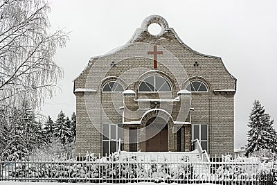 Facade of Christian evangelical christian church in Russia in winter Stock Photo