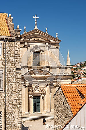 Facade of Church of Jeronima in old town Dubrovnik in Coratia, view from city wall Stock Photo