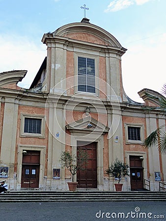 Facade of the church of Saint Francis a Ripa in the Tratevere district to Rome in Italy. Editorial Stock Photo