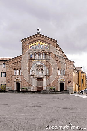 The facade of the Church of Santa Maria Addolorata in the historic center of Bardi, Parma, Italy Stock Photo