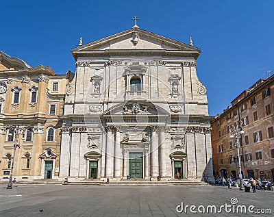Facade of the Church of Santa Maria in Vallicella or Chiesa Nuova, in Rome, Italy. Editorial Stock Photo