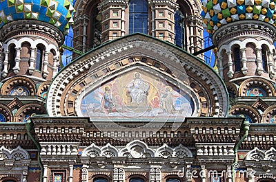Facade of the Church of the Saviour on Spilled Blood in Saint Petersburg Stock Photo
