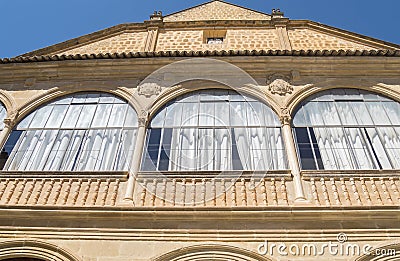 Facade in the Cloister of the Hospital de Santiago, Ubeda, Jaen, Spain Stock Photo