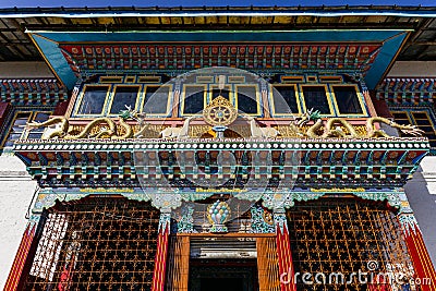 Facade detail of Tibetan Buddhism Temple in Sikkim, India Stock Photo