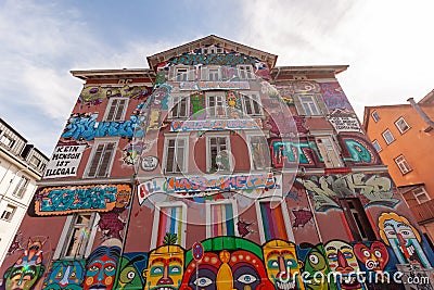 Facade of the Epplehaus youth center, Baden Wuerttemberg, graffiti Editorial Stock Photo