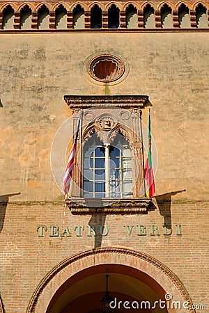 Facade of the Giuseppe Verdi theater in Busseto Editorial Stock Photo