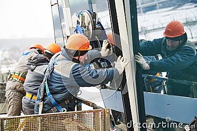 Facade glass window installation Stock Photo