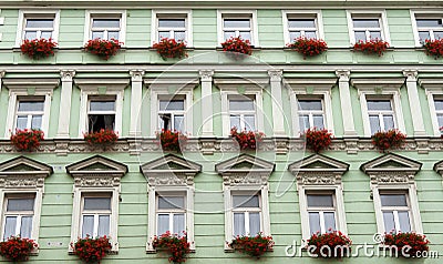 Facade of the green building Stock Photo