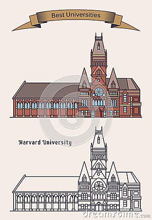 Harvard University building for education. Vector Illustration