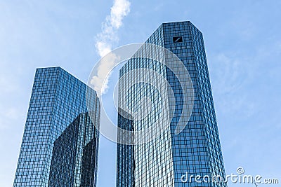 Facade of headquarter of German Bank with mirroring skyscraper in Frankfurt Editorial Stock Photo