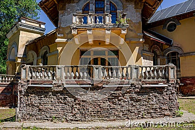 Facade of the historic building of manor Turliki, built in 1899. Obninsk, Russia - summer 2018 Stock Photo
