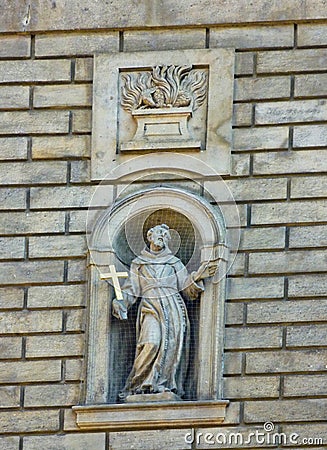 Robed Figure Holding Cross, Prague Old Town, Czech Republic Stock Photo