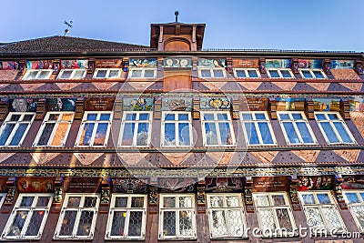 Facade of the historic Butchers Guild Hall building in Hildesheim Editorial Stock Photo