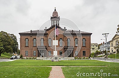 Facade of the historical Town Hall, Plymouth, MA USA Stock Photo