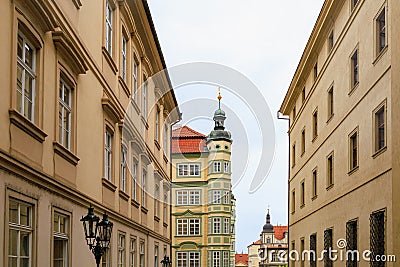 Facade of the house of classical European architecture of the old cozy tourist city. Background Stock Photo