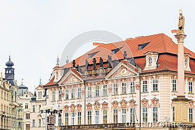 Facade of the house of classical European architecture of the old cozy tourist city. Background Stock Photo