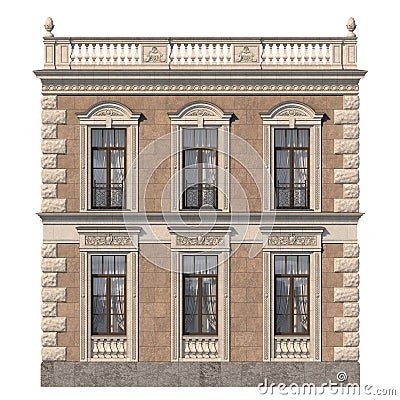 Brick facade of a classic-style house with windows. 3d rendering Stock Photo