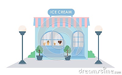 Facade of an ice cream shop. Flat vector illustration Vector Illustration