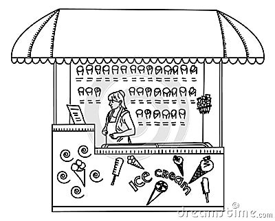 Facade of Ice creame shop Cartoon Illustration