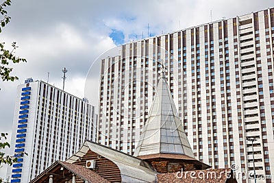 The facade of the Izmailovo hotel. Moscow, Russia Editorial Stock Photo