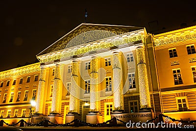 Main building of the University of Tartu in the Christmas decor Editorial Stock Photo